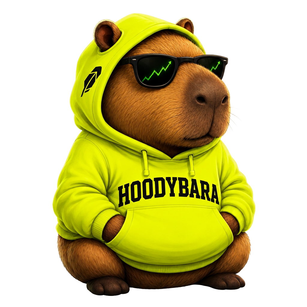 Hoodybara — capybara in a neon yellow hoodie and sunglasses